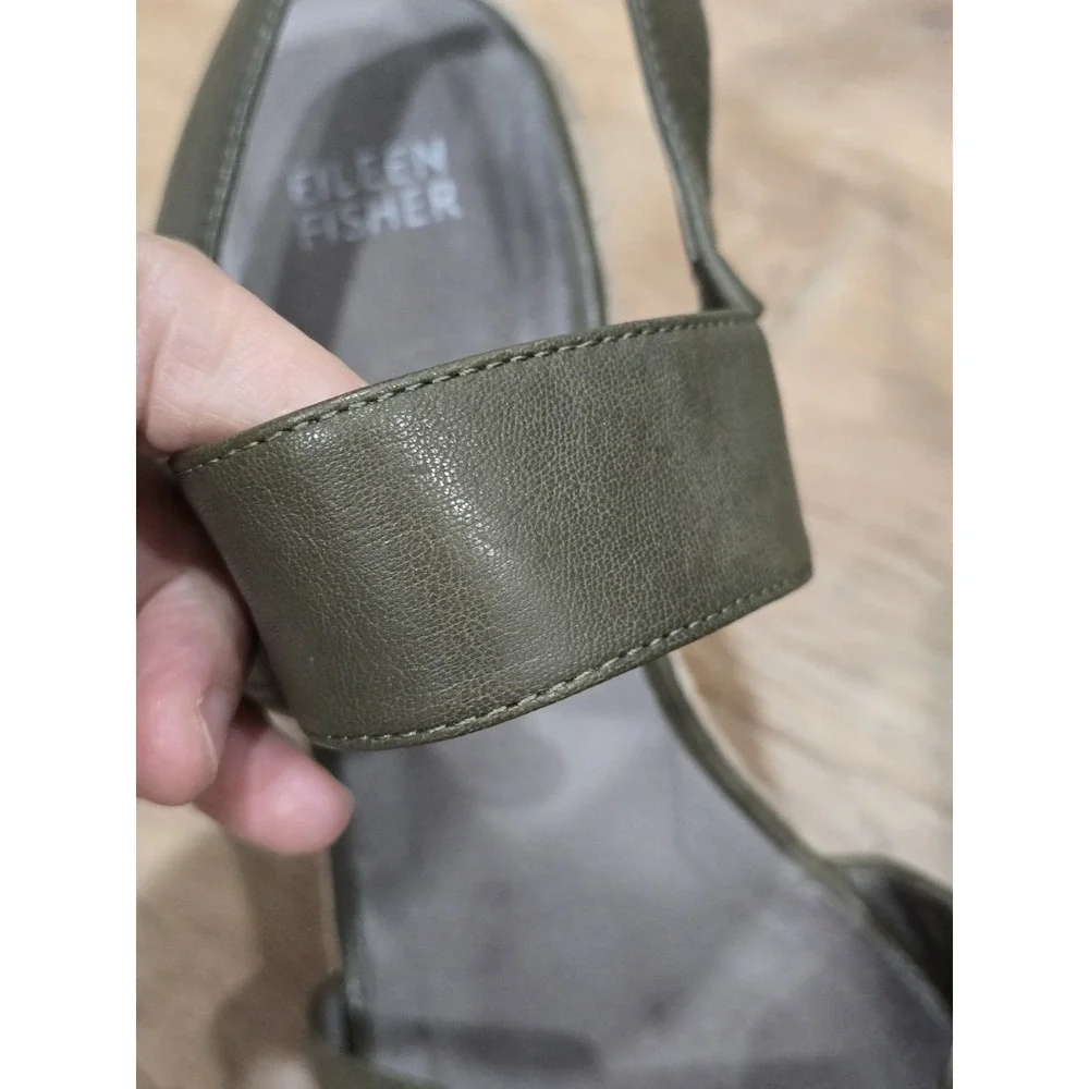 EILEEN FISHER Women's Size 8‎ Olive Green Leather Espadrille Wedge Sandals